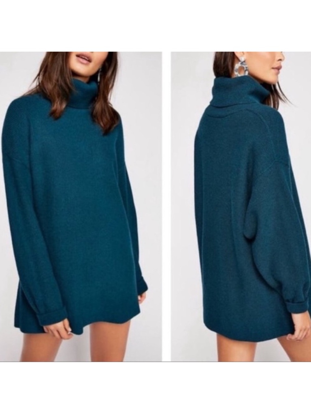 Free People Teal Cowl Neck Sweater Tunic